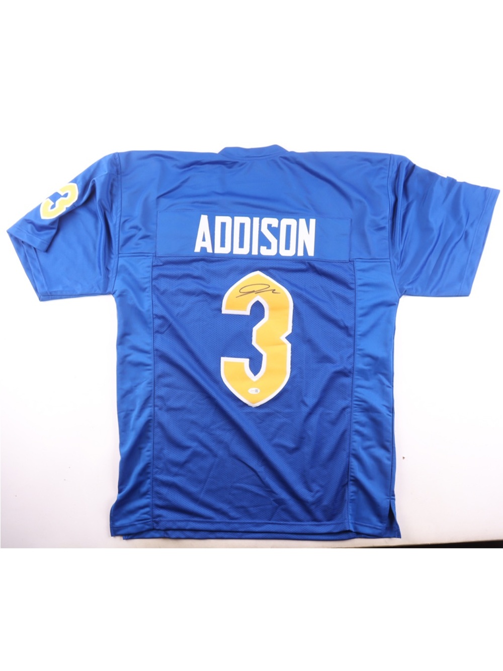 Signed Jordan Addison #3 Blue and Gold Football Jersey JSA certified